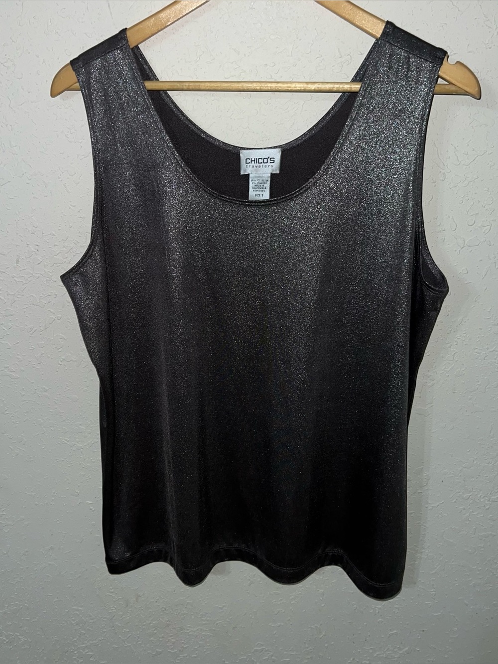 Chicos Travelers Gray Silver Shimmer Shiny Metallic Tank Top Size XL.